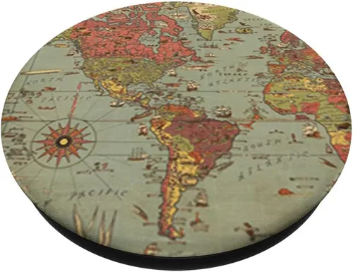 Vista 2 de Vintage Travel World Map Design Travel Globe Antecedentes PopSockets PopGrip: agarre intercambiable para teléfonos y tabletas