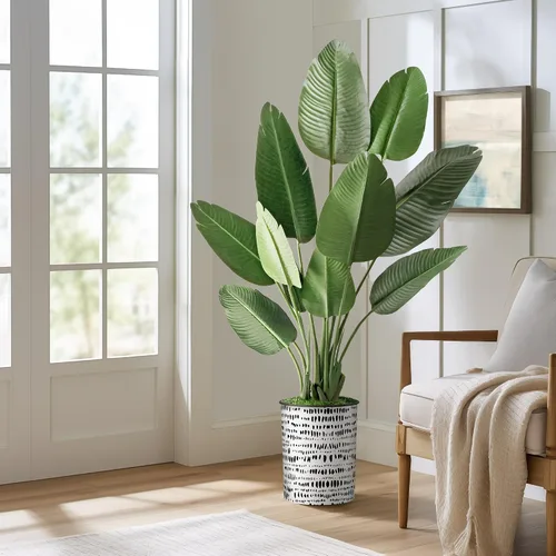 Vista 16 de SIGNWIN - Árbol artificial en moderna maceta con efecto de granito, ave del paraíso artificial de seda para decoración del hogar en interiores