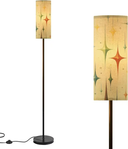 Vista 7 de Mid Century Modern Floor Lamps for Living Room Vintage 1950s Retro Atomic Geometric Standing Lamps with Linen Lampshade Tall Lamp Metal Pole Lamp