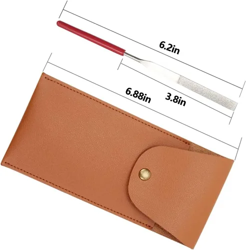 Vista 2 de Juego de 5 limas de diamante con funda de cuero sintético, incluye lima plana, cuadrada, triangular, redonda y semicircular, adecuada para lijar