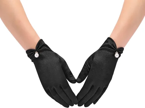 Vista 3 de Ayliss Guantes cortos de boda para mujer, de satén, para fiesta de ópera, de los años 20, para ocasiones especiales, vestido formal, baile, cosplay