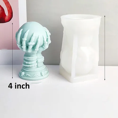 Vista 2 de Moldes de vela de calavera con bola y garra de rosa - Moldes de silicona 3D para resina, arcilla y elaboración de pasteles - Suministros