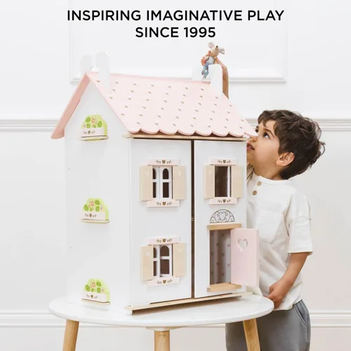 Vista 8 de Le Toy Van – Casa de muñecas de madera en forma de corazón de rosa Juego de casa de muñecas de madera de 3 plantas para niñas y niños - Adecuado