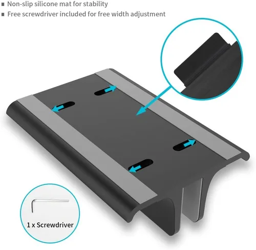 Vista 6 de Vaydeer Soporte vertical doble ajustable para computadora portátil, nuevo diseño, 2 ranuras de aluminio, soporte doble para Negro