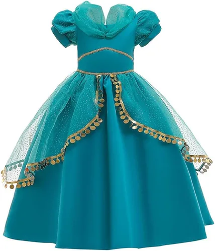 Vista 2 de Disfraz de princesa de jazmín para niñas, vestido árabe de Aladdin, Halloween, Navidad, cumpleaños, fiestas con accesorios
