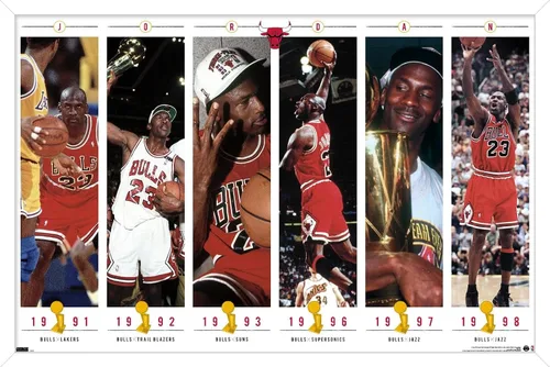 Vista 14 de Trends International Michael Jordan - Póster de pared de campeonatos, 22.4 pulgadas de largo x 14.7 pulgadas, versión enmarcada de madera de granero