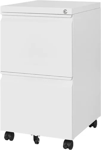 Vista 13 de Archivador móvil con cerradura, 2 cajones, pequeño gabinete rodante para oficina en casa, legal/carta/A4 (negro)