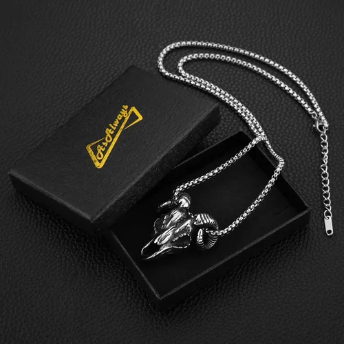 Vista 7 de AsAlways Demon Satan Necklace for Men Stainless Steel Retro Gothic Baphomet Goat Head Skull Pendant Necklace Jewelry Gift