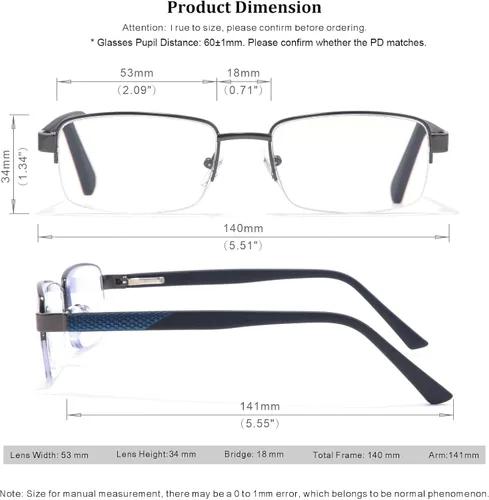 Vista 4 de Missfive Lentes de Lectura Multifocales Premium para Hombres 0x en la Parte Superior Central, Bloqueo de Luz Azul Lejos/Medio/Cerca Progresivos
