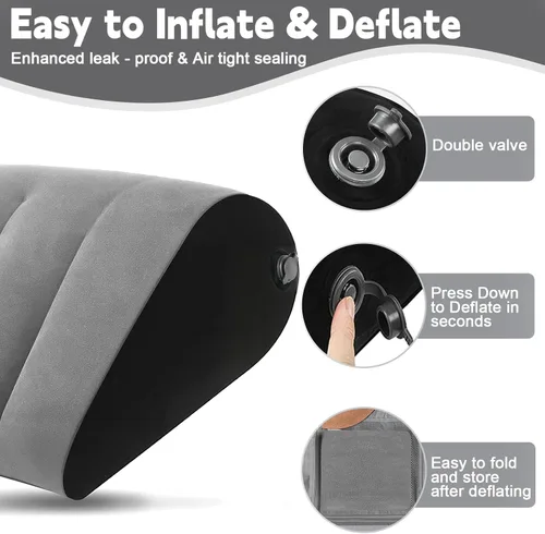 Vista 6 de Almohada inflable de cuña para dormir, almohada inflable de cuña con juego de máscara de ojos de seda para viajes, elevación de piernas, soporte