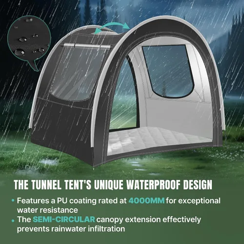 Vista 5 de Tienda de campaña para túnel y camping, 82 x 71 x 65 pulgadas, 2/3/4 personas, diseño de tres capas con malla / PVC / tela Oxford Glamping tienda
