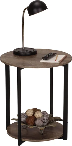 Vista 7 de Household Essentials Mesa auxiliar de madera con estante de almacenamiento Ashwood