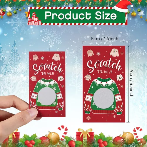 Vista 2 de Funrous 50 Piezas Tarjetas Navideñas de Raspar Juego de Raspar de Suéter Feo Tarjetas de Navidad Juegos Navideños de Vacaciones Decoraciones
