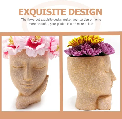 Vista 5 de FOMIYES Maceta de flores para suculentas, bonita resina de cactus, ojos cerrados, exteriores, interiores, jardín, patio, césped, decoración de baño