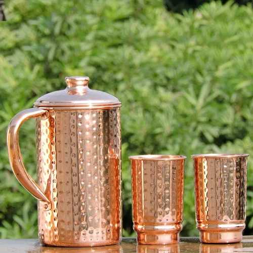 Vista 5 de Jarra de cobre de 50.72 onzas con 2 tazas de cobre Juego de jarra de agua de cobre puro y tazas a juego para el hogar y el bienestar, acabado