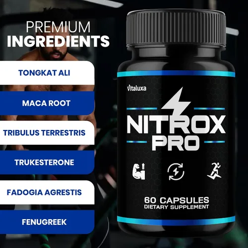 Vista 3 de Nitrox Pro Capsules, NitroxPro Suplemento Fórmula avanzada de máxima fuerza para un apoyo de gestión premium, ingredientes totalmente naturales