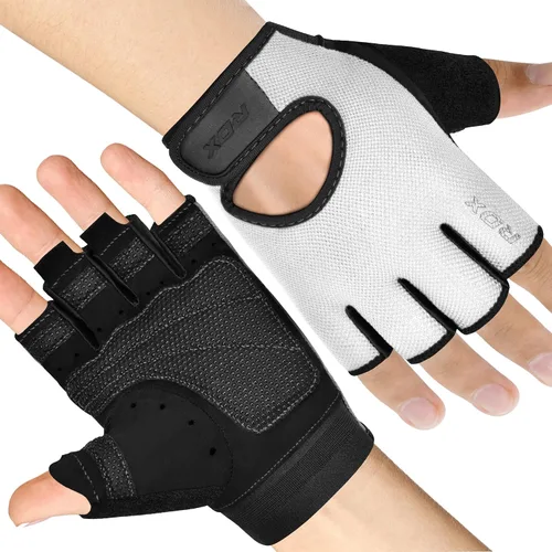 Vista 10 de Guantes de levantamiento de pesas RDX para gimnasio, fitness y entrenamiento, protección antideslizante de la palma, medio dedo, guantes