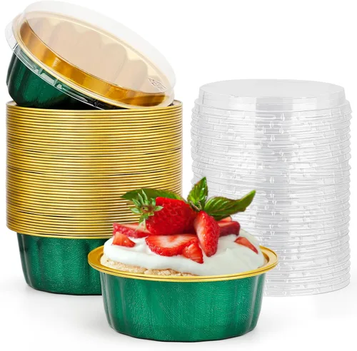 Vista 55 de Beasea Disposable Ramekins with Lids, 50 Pack 8oz 235ml Aluminum Foil Baking Cups with Lids, Aluminum Creme Brulee Ramekins Muffin Cupcake Pudding