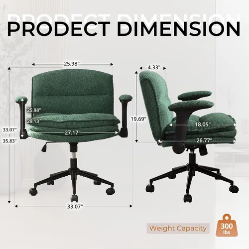 Vista 2 de Dowinx Silla cruzada con brazos y ruedas abatibles ajustables, cómodo sillón ergonómico de escritorio de oficina con 3 cojines de capa, silla