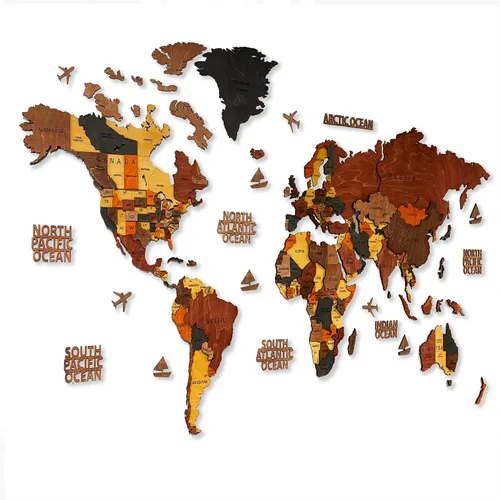 Vista 12 de Mapa del mundo, decoración artística para pared, mapa de madera, mapa del mundo de madera 3D, mapa grande para pared, mapa colorido de madera