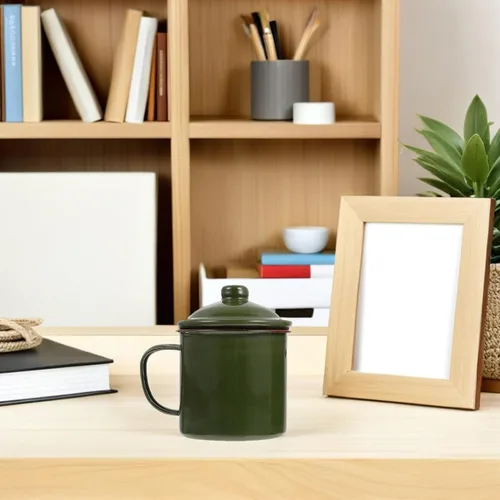 Vista 4 de jojofuny 2 tazas esmaltadas con tapa, versátiles tazas de café y jugo para acampar al aire libre, senderismo y uso doméstico, ocasiones ligeras