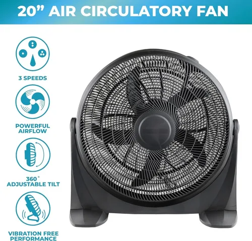 Vista 2 de EZ-CHILL Ventilador de piso de alta velocidad de 20 pulgadas con inclinación ajustable de 180 grados, 3 velocidades, ideal para el hogar, dormitorio