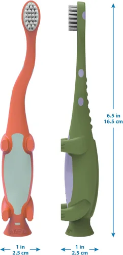 Vista 11 de Dr. Brown's Cepillo de dientes para niños pequeños, dinosaurio, verde, paquete de 1