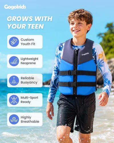 Vista 3 de Gogokids Toddler Swim Vest Pool Floaties for Kids 1-2-3-5-6-9-12 Yrs, Neoprene Swimming Jacket w/Adjustable Strap & Zip, Kids Pool Float Jacket