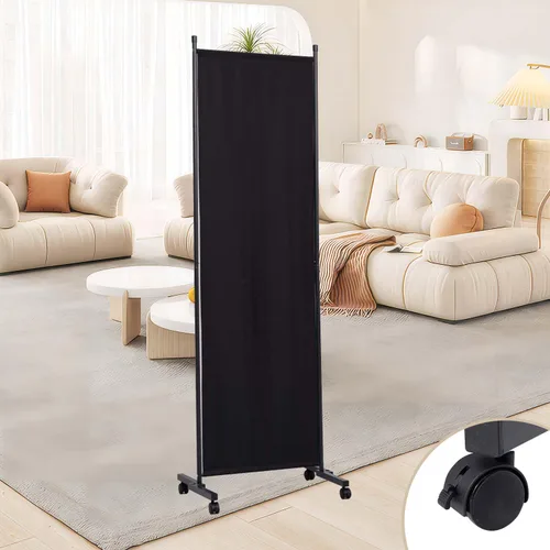 Vista 6 de Room Divider Large 1 Panel Privacy Screen,Portable Room Partition on Wheels Beige