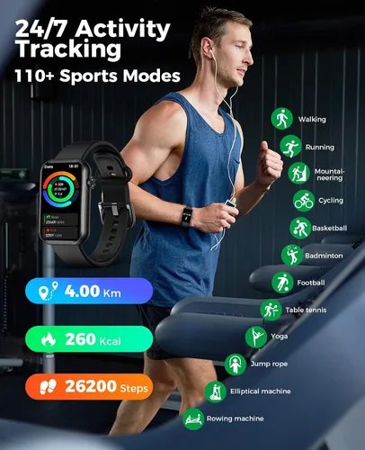 Vista 4 de Reloj Inteligente Rastreador de Fitness (Responder/Hacer Llamadas), Monitor de Frecuencia Cardíaca Spo2 Presión Arterial 24/7 Rastreador de Sueño
