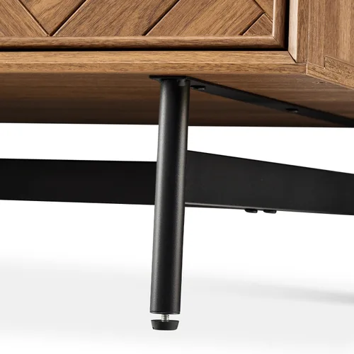Vista 7 de mopio Axis - Mesa auxiliar de nogal en espiga de 47 pulgadas con patas y asas de metal negro delgadas reforzadas, diseño industrial
