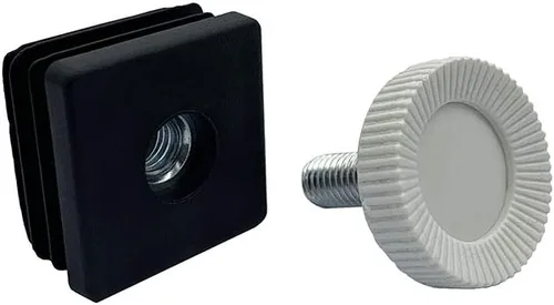 Vista 2 de Flyshop 4 juegos de tapones de plástico negros cuadrados tubos, M8 roscado altura ajustable de 0.512 in a 0.984 in, pies niveladores de muebles