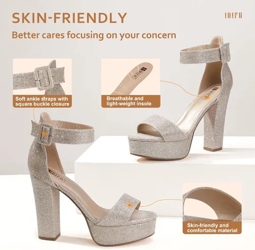Vista 5 de IDIFU - Tacones de plataforma de 5pulgadas para mujer, sandalias Sabrina IN5 de tacón alto y grueso, correa de tobillo, zapatos sexis y elegantes