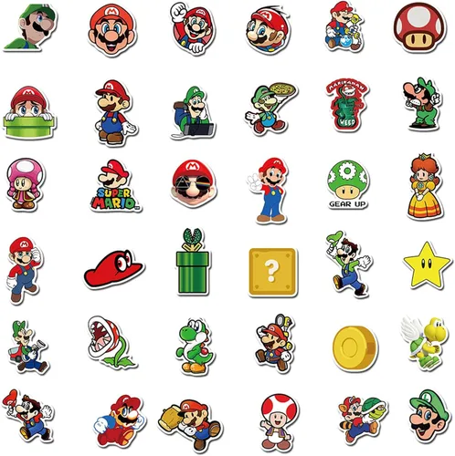 Vista 5 de 100 calcomanías de Mario para niños, lindas calcomanías de vinilo impermeables de dibujos animados para adolescentes y niñas, botella de agua