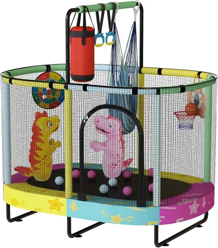 Vista 15 de Lamerge Kids Trampoline, Toddler Bouncing Trampoline with Safety Enclosure Net, ASTM-Approved, 500lbs Capacity, Ages 1-8, Adjustable Handrail