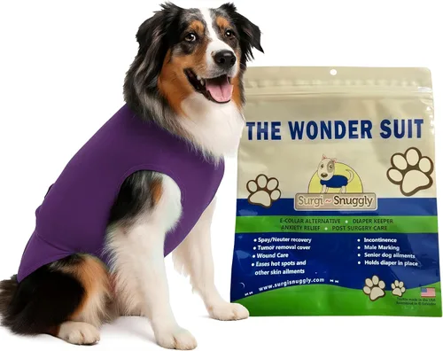 Vista 9 de SurgiSnuggly Traje de Recuperación Quirúrgica Inventado por Veterinarios para Perros Hembra o Macho, Esterilización, Castración, Mameluco, El Traje