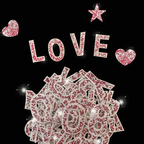 Vista 3 de 47 calcomanías de letras y números con diamantes de imitación, grandes, autoadhesivas, calcomanías de corazón con purpurina de cristal para ropa