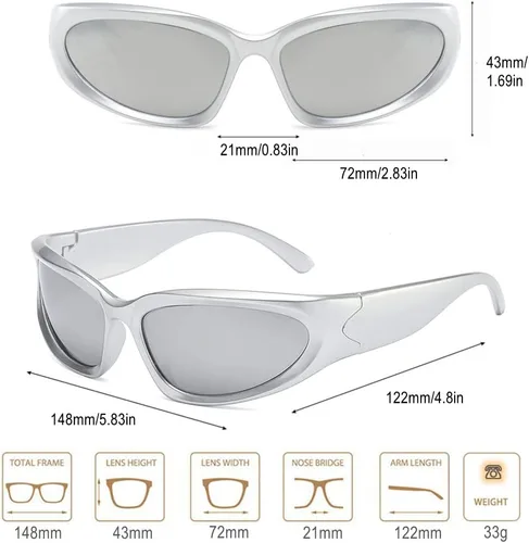 Vista 5 de BAWUYI Gafas de sol envolventes Y2K para hombres y mujeres, accesorios de los años 2000, gafas cibernéticas deportivas para motociclista, protección