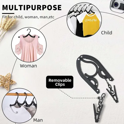 Vista 8 de 12 perchas de viaje negras con 24 clips plegables para maleta, perchas plegables portátiles para ropa, artículos esenciales para cruceros