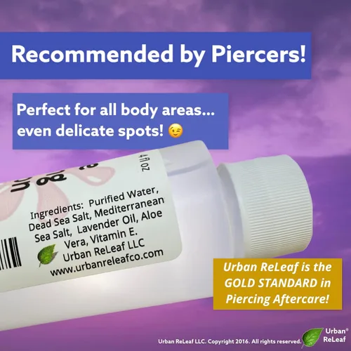 Vista 3 de Urban ReLeaf - Solución suave para piercings con aceite de lavanda Pezones, sensibles y delicados, sal marina 100% natural, limpia y calma después