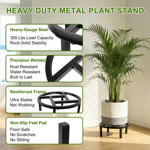 Vista 2 de Soporte de metal para plantas para interiores y exteriores, elevador de plantas resistente, soporte resistente para macetas bajo, soportes