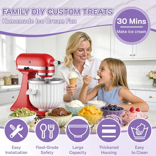 Vista 2 de Accesorio para máquina de helados KitchenAid para batidora de pie, se adapta a mezcladores KitchenAid de 4.5 cuartos de galón y más grandes, tazón