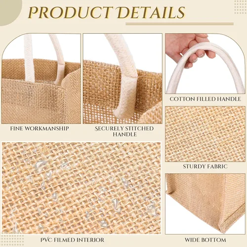 Vista 4 de 12 Piezas Bolsas de Arpillera Mini Bolsas de Yute Reutilizables con Asas Pequeña Lona en Blanco Regalo Impermeable para Boda Playa Bricolaje