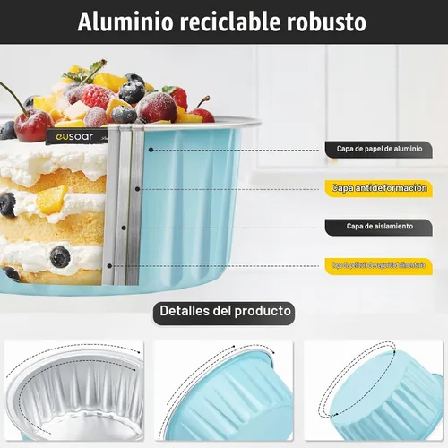 Vista 3 de EUSOAR Moldes desechables de papel de aluminio con tapas, 30 piezas de 5 onzas (4.2 fl oz) de papel de aluminio para magdalenas, tazas para hornear