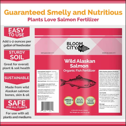 Vista 3 de Bloom City Fertilizante orgánico de pescado silvestre y suplemento vegetal, ideal para raíces y suelo, hecho de salmón sostenible, 1/2 pinta (8 oz)