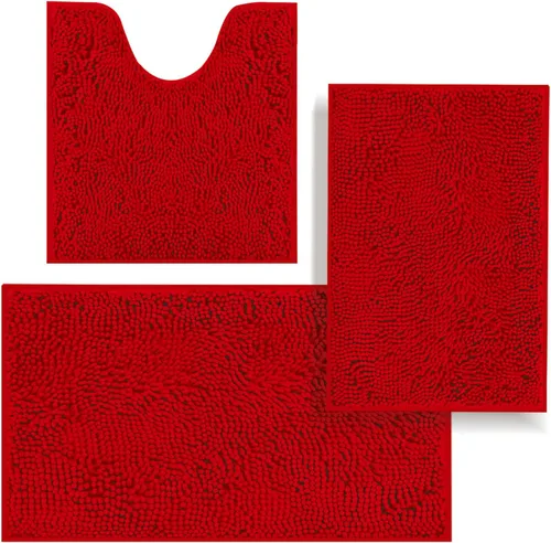 Vista 17 de Juego de alfombras de baño de 3 piezas, tapetes de baño para baño antideslizantes, alfombras de baño de felpilla gruesa, suaves y absorbentes, juego