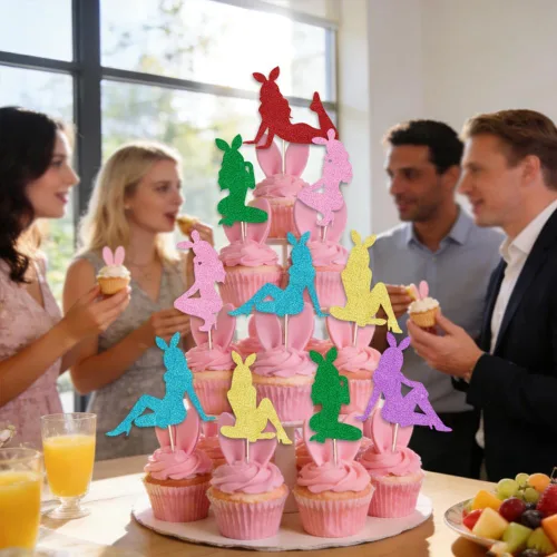 Vista 7 de 24 adornos para cupcakes de conejita para niñas, Día de San Valentín, Pascua, aniversario de boda, cumpleaños y despedida de soltera