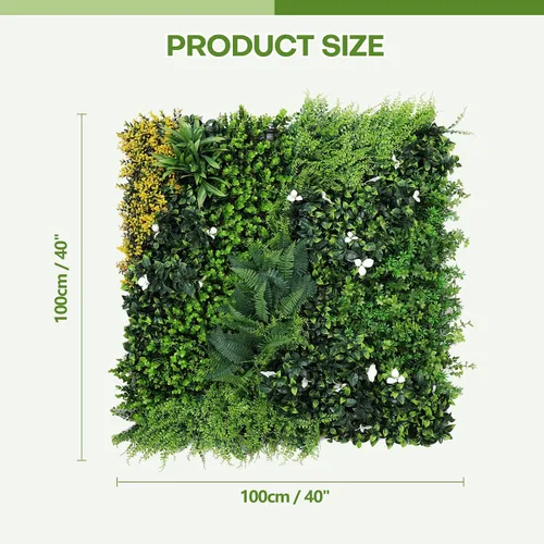 Vista 2 de Telón de fondo de pared de césped artificial, 48 piezas de 10 x 10 pulgadas, paneles de boj de césped, seto de boj, vegetación, protección UV, 33
