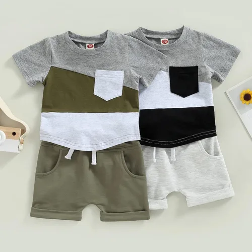 Vista 2 de Conjunto de ropa de verano para niños pequeños, 2 piezas, camiseta de manga corta con cintura elástica