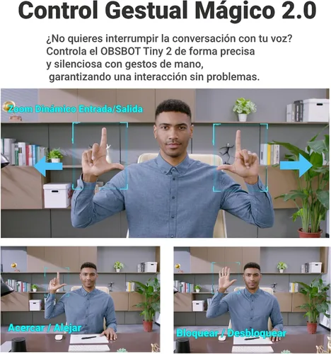 Vista 6 de OBSBOT Tiny 2 - Cámara web PTZ 4K con alimentación de IA, enfoque 4 veces más rápido, CMOS de 1/1.5", USB 3.0, transmisión de datos 10 veces más